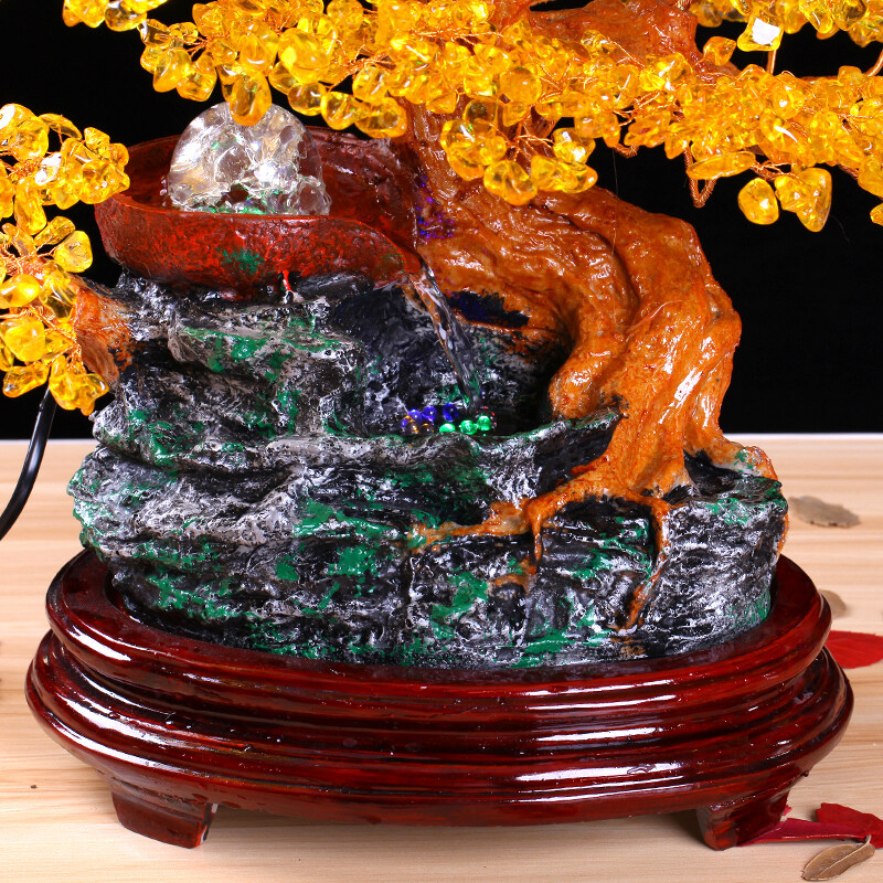 黃水晶招財(cái)樹 流水滾球工藝擺件，為家居注入財(cái)富與靈動